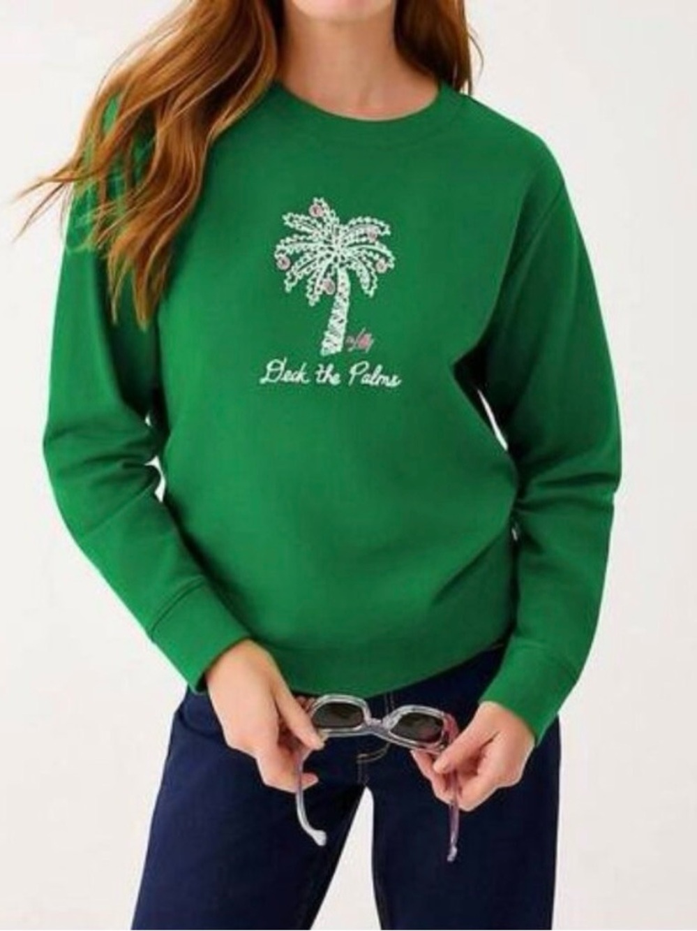 Lilly Pulitzer Ballard Green Palm Tree Embroidered Sweatshirt, NWTs multiple sz